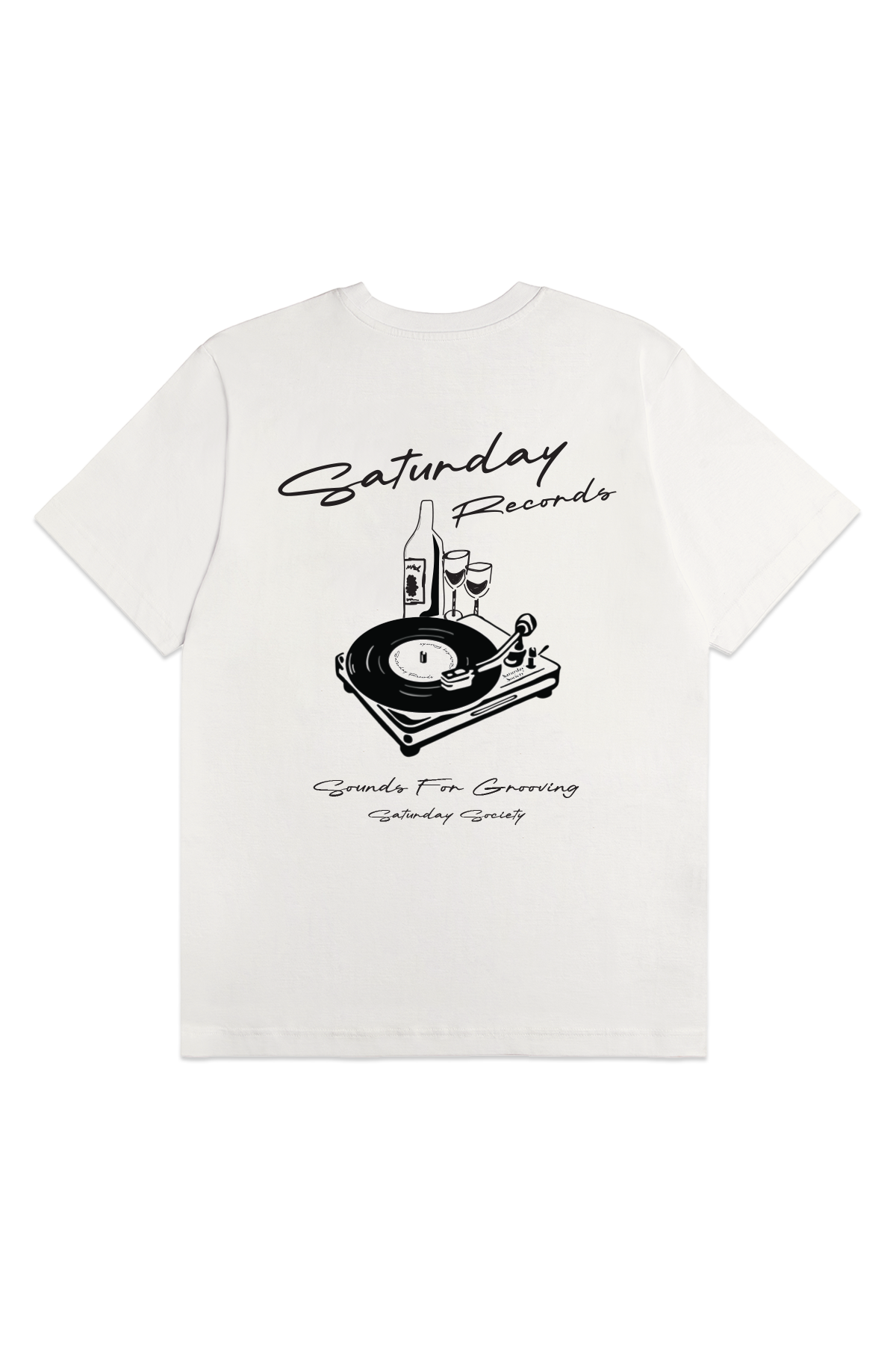Saturday Society Records T-shirt in Vintage White (Black print)