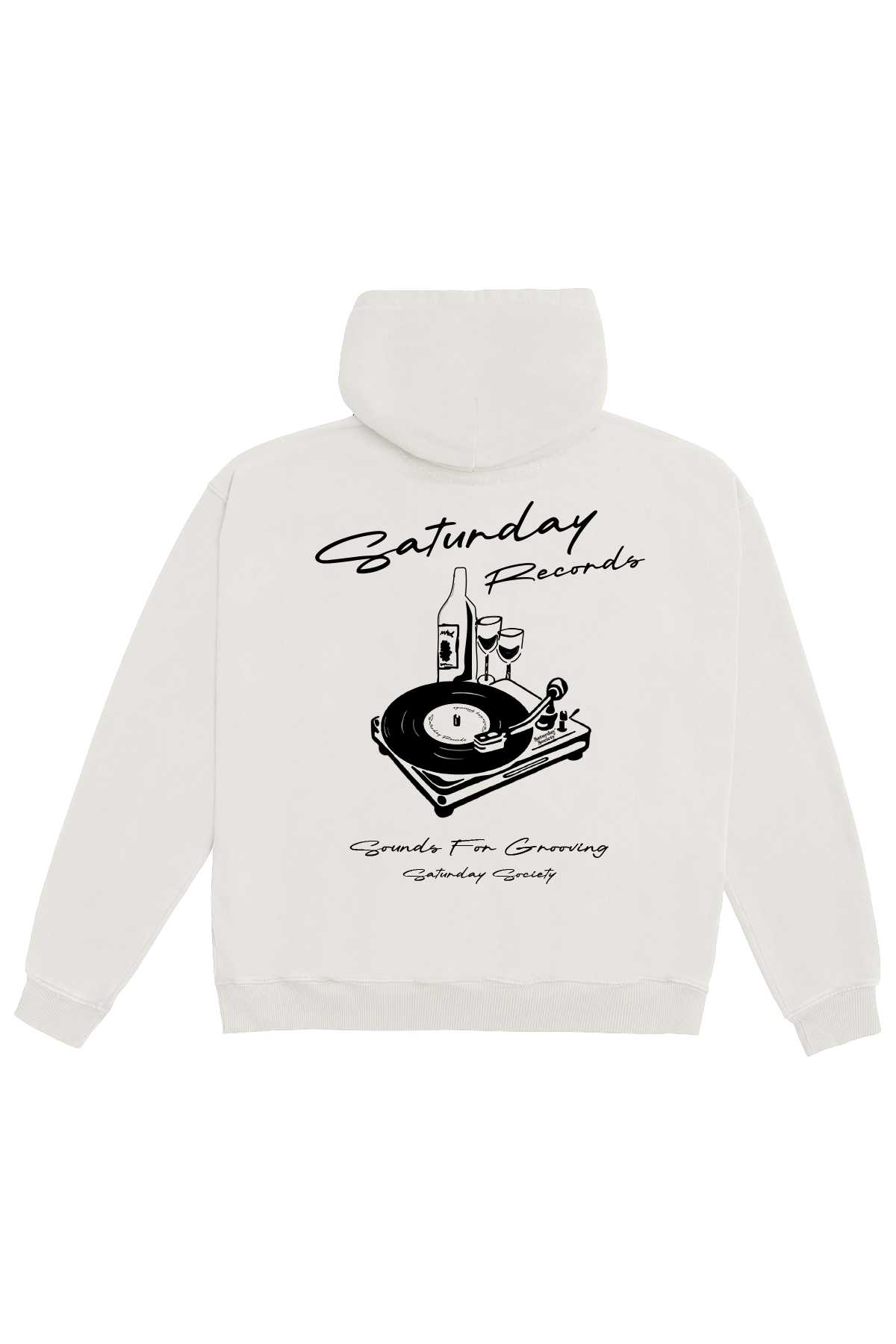 Saturday Society Records Hoodie in Vintage White (Black print)