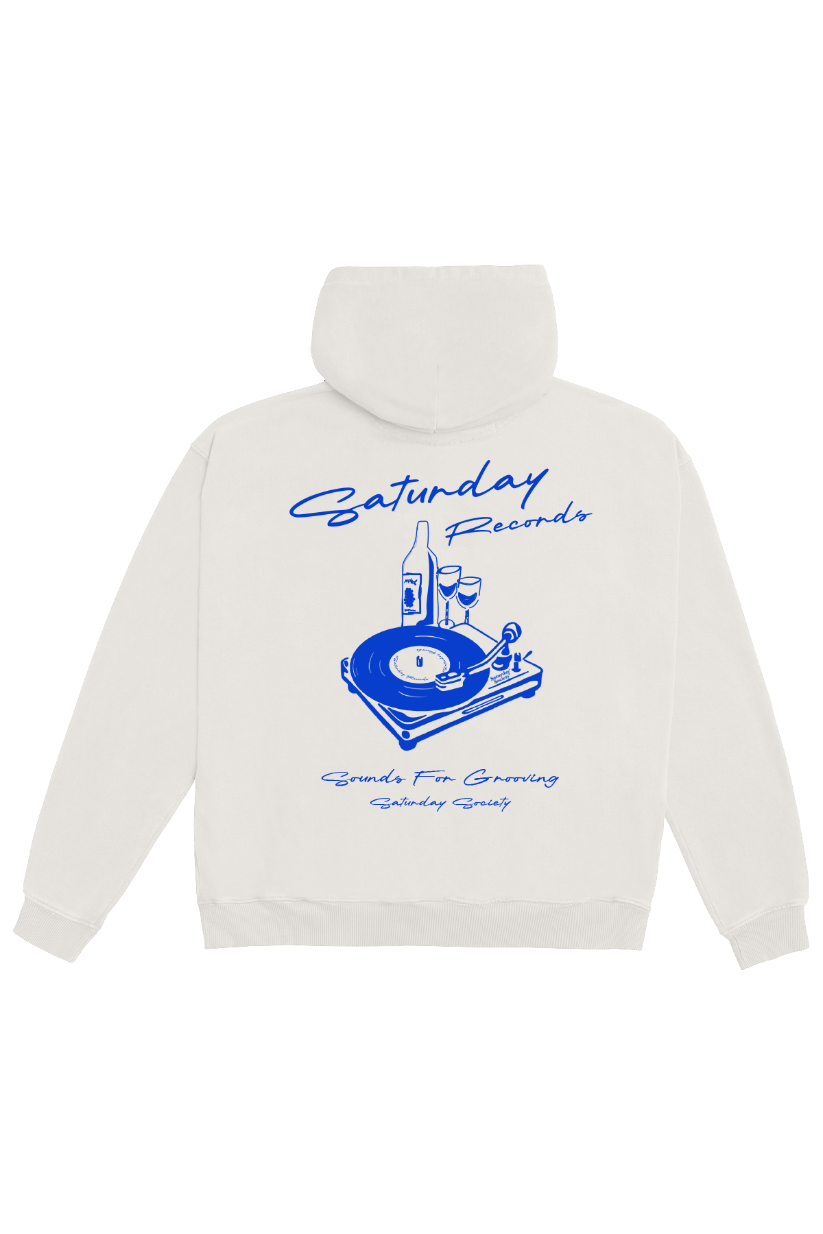 Saturday Society Records Hoodie in Vintage White (Blue print)