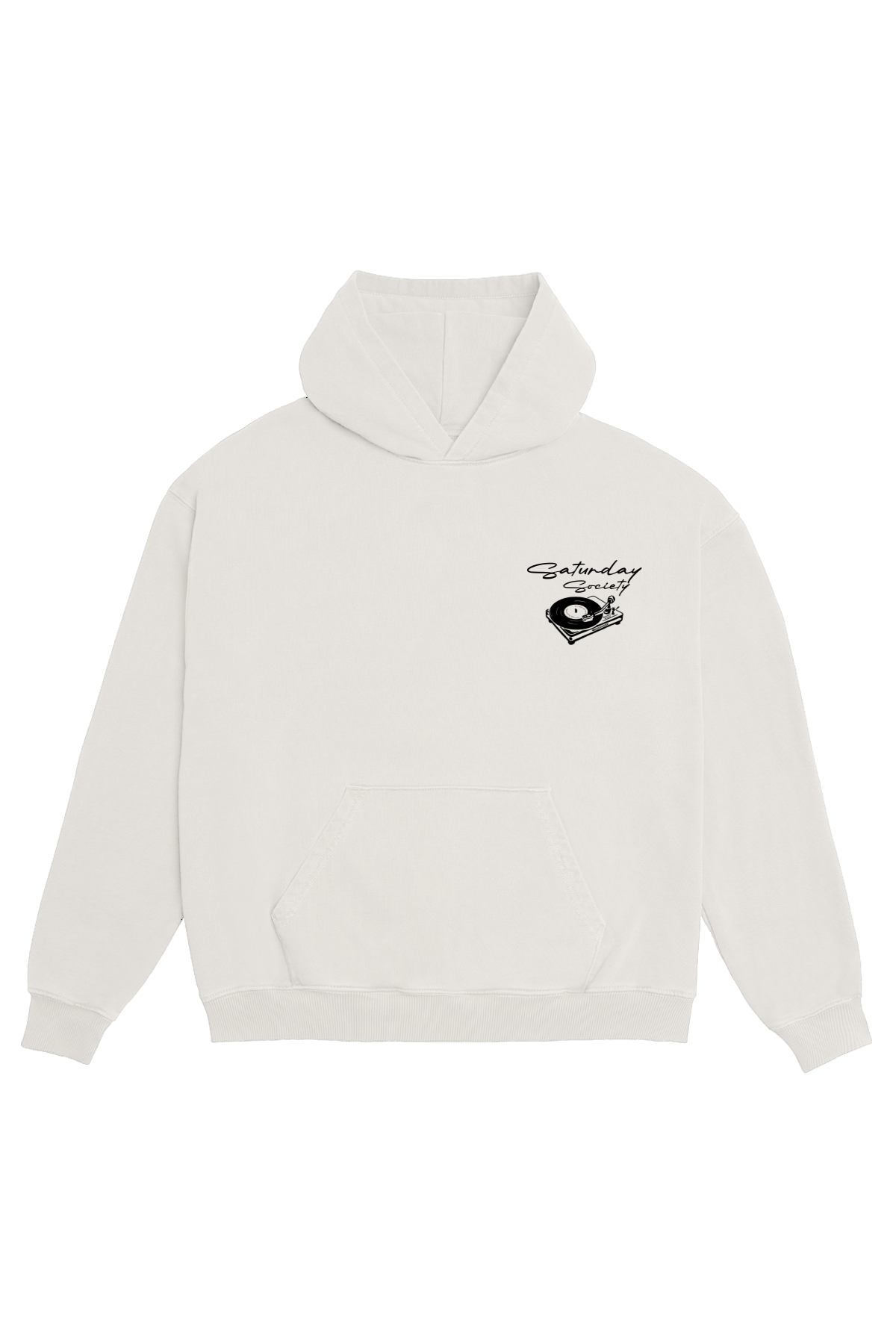 Saturday Society Records Hoodie in Vintage White (Black print)