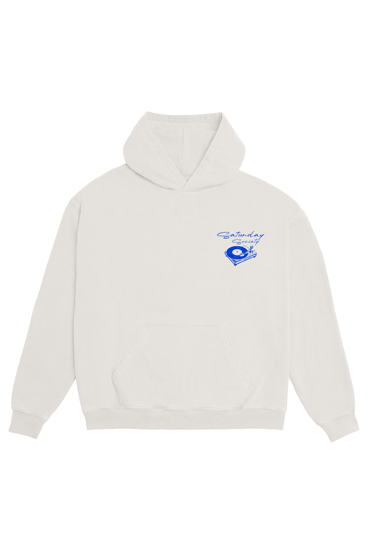 Saturday Society Records Hoodie in Vintage White (Blue print)