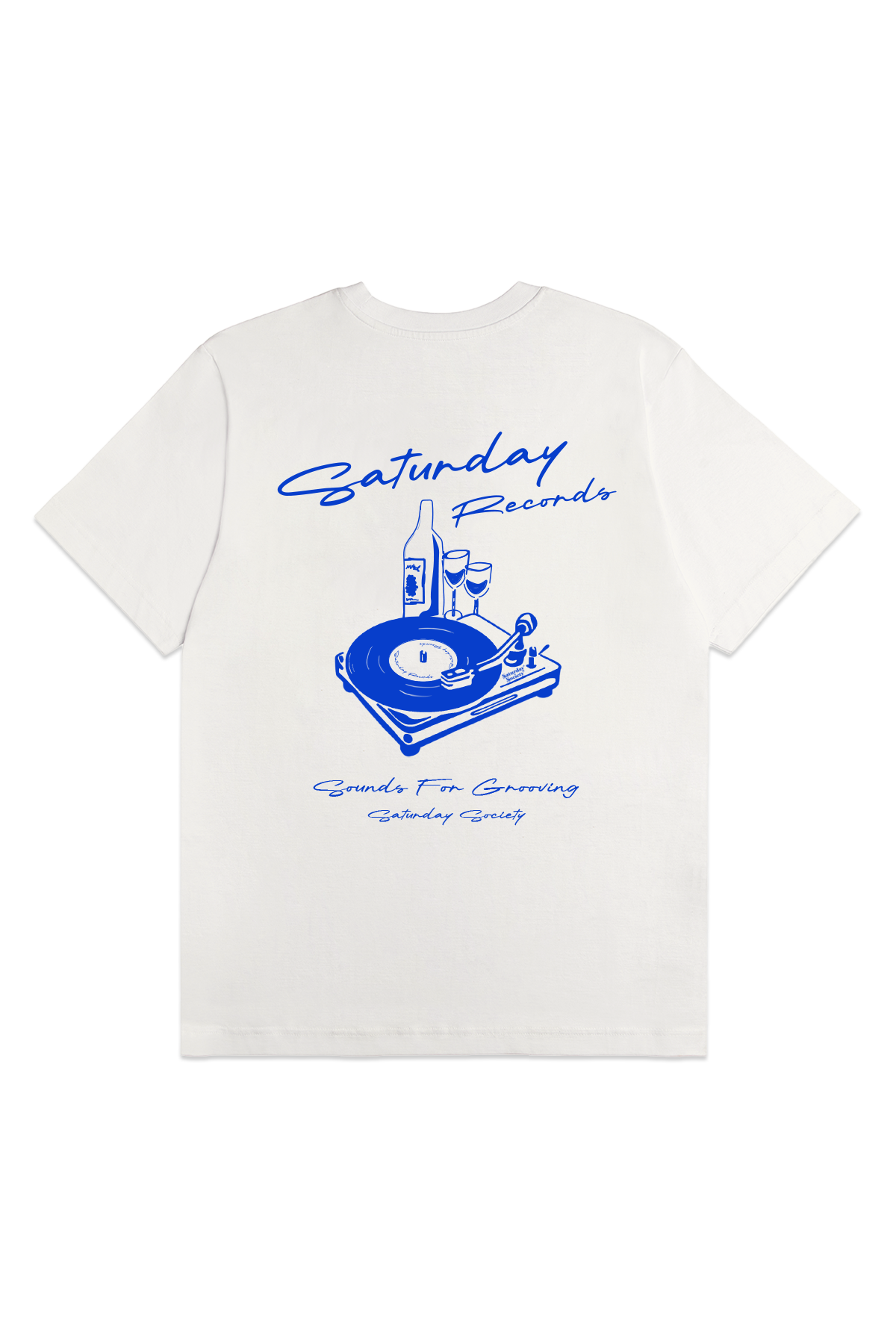 Saturday Society Records T-shirt in Vintage White (Blue print)