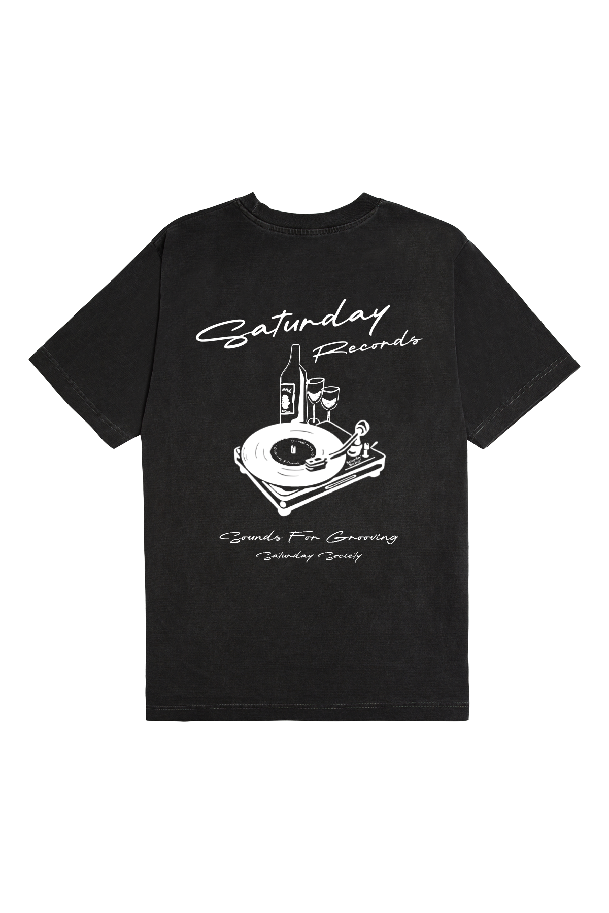 Saturday Society Records T-shirt in Washed Black